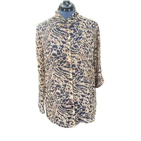 JM Collection JENNIFER MOORE Leopard Print Blouse Size 10 Multicolor Semi-Sheer - Picture 15 of 15